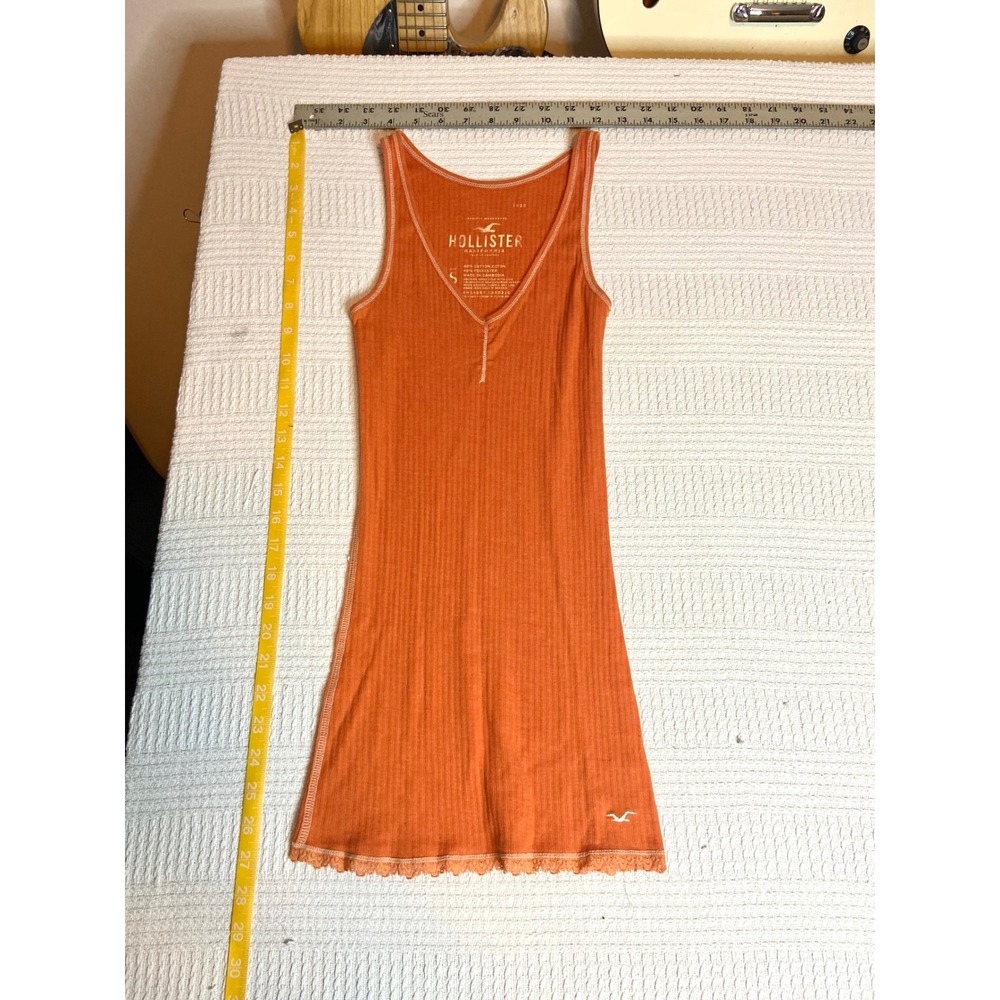 Hollister Orange Ribbed V-Neck Tank Top Lace Trim Y2K Small